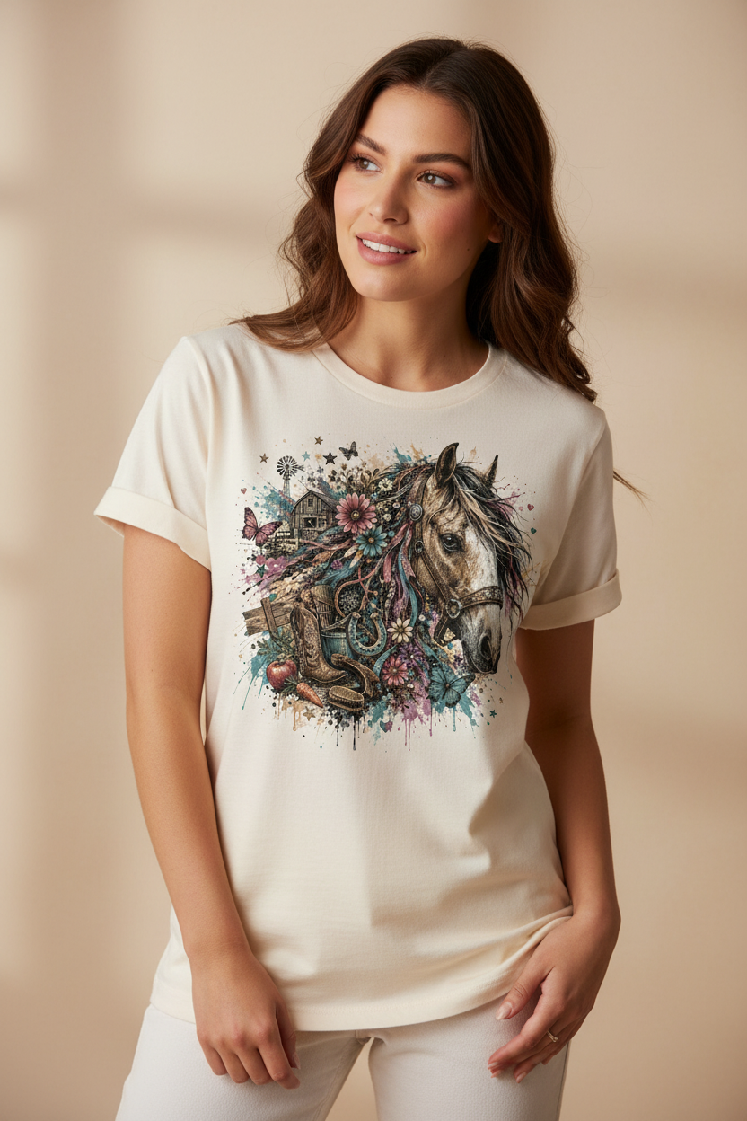 Horse Explosion western graphic tee for women